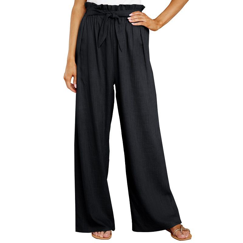 Black Casual Paperbag Waist Wide Leg Pants