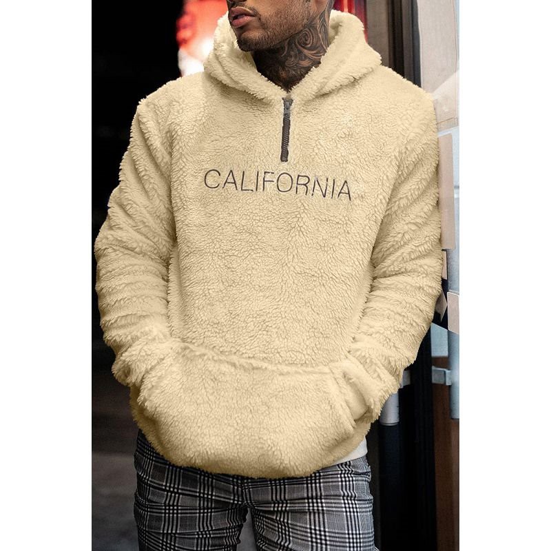 Embroidered Quarter Zip Men's Sherpa Hoodie
