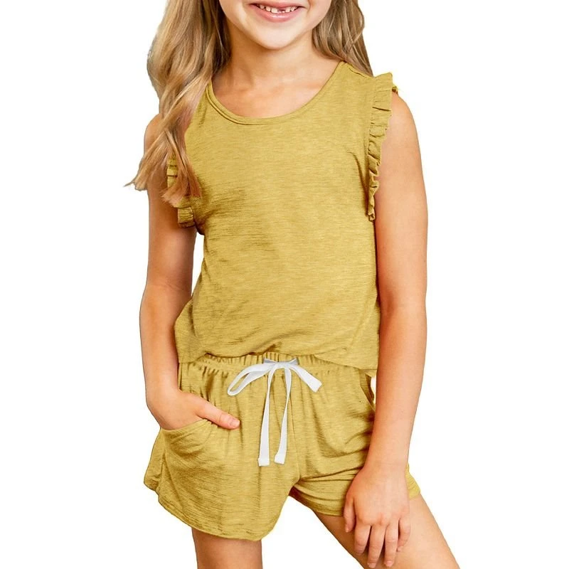Girl's Ruffle Tank And Drawstring Shorts Set