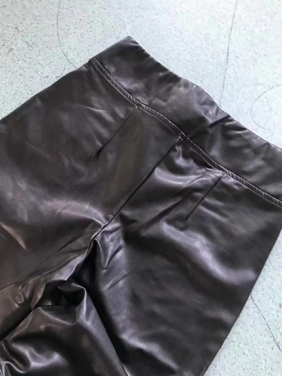Ladies Fashion High Waist Faux PU Pants