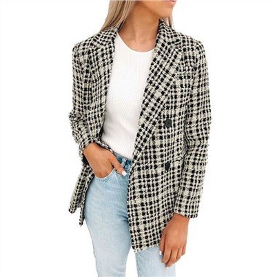 Black White Lapel Golier Buttoned Blazer