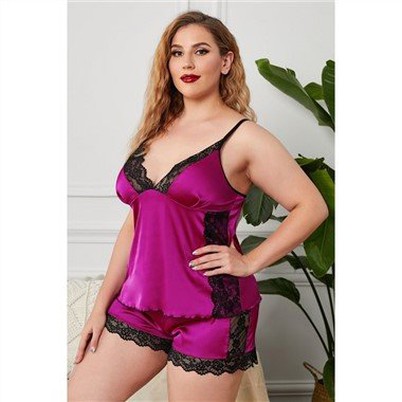 Lace Splicing Satin Plus Size Pyžamo Set