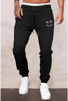 Black Smile Face Print s elastickým pásom Joggers